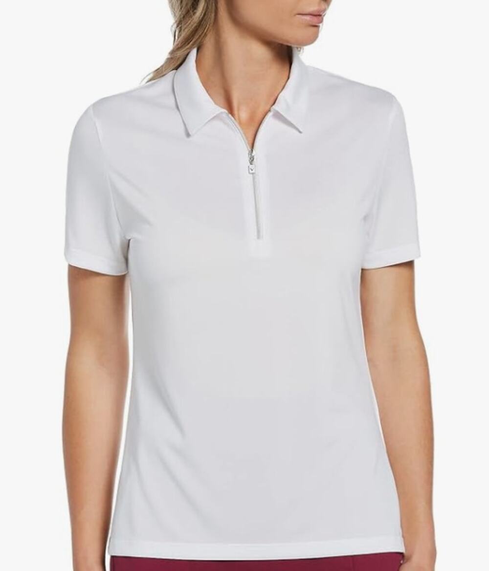 CALLAWAY Quarter Zip Short Sleeve Heather Golf Polo Shirt XL Brillant White NWT